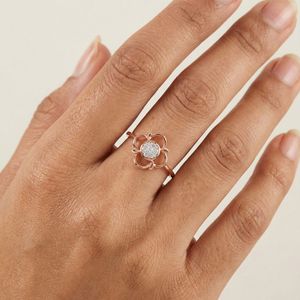 Diamant naturel rond brillant de 0,05 carat en or rose massif, couleur H-I, bijou minimaliste. - Product Image 1
