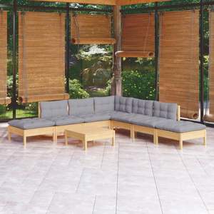 Conjunto de Muebles de Jardín de Madera de Pino Maciza en Gris, Tela 100% Poliéster, Muebles de Exterior Duraderos y Elegantes - Product Image 1