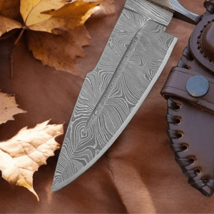 Cuchillo de Caza de Acero de Damasco Premium con Hoja Fija, Filo Afilado, Empuñadura de Madera Cómoda y Funda Protectora de Cuero - Product Image 2