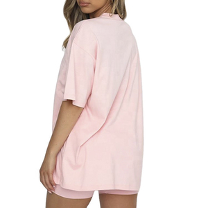 Conjunto de 2 Piezas para Mujer, Shorts y Camiseta de Punto Rosa, Cuello Redondo, Corte Holgado, Estilo Casual de Verano, Transpirable, Color Sólido - Product Image 2