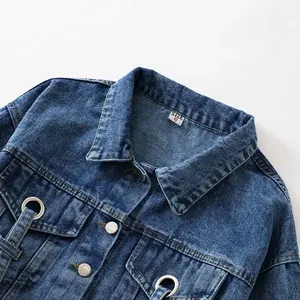 Veste en jean bleue pour femmes grandes tailles, manches longues, veste en jean décontractée, hauts en jean de haute qualité pour femmes - Product Image 6