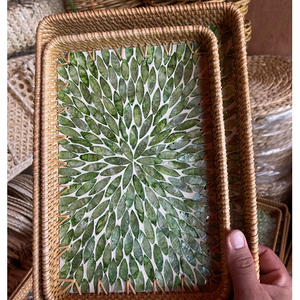 ถาดหวายสานลายพิเศษฝังเปลือกหอยมุกจากเวียดนาม - Product Image 3