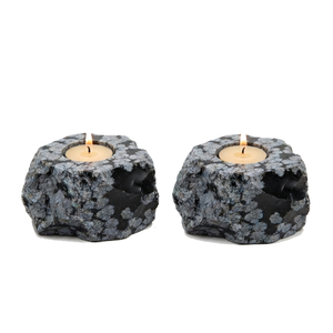 Porte-bougie en pierre naturelle sculptée à la main en obsidienne flocon de neige, pierre précieuse agate, guérison, vente en gros - Product Image 3