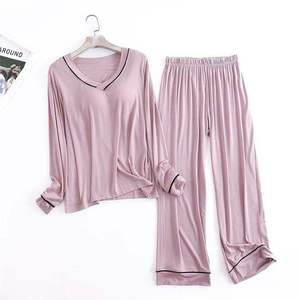 Women Solid Woven Night Suit Cotton Two Piece Sleepwear <b>Set</b> Front Logo High Quality Quick Dry Breathable - Product Image 4