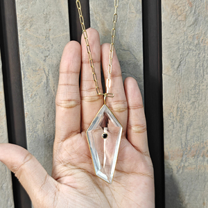Fancy Cut Clear <b>Quartz</b> Gemstone Pendant Charms with round cut CZ Inlaid 18k Gold Plated Paperclip Chain Brass <b>Necklace</b> For Women - Product Image 4