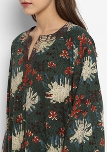 Vestido de noche verde oscuro hasta el suelo rojo marfil estampado Floral bloque de mano estampado manga larga cómodo algodón suave Natural - Product Image 5