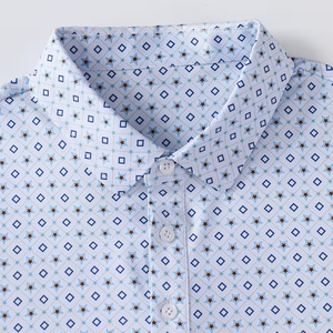 Polo pour homme à imprimé géométrique bleu, manches courtes, fermeture boutonnée, style décontracté, tissu en polyester respirant, haut de golf - Product Image 3