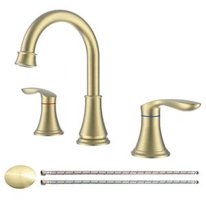 Rubinetto per lavabo a 2 maniglie, 8 pollici, finitura oro spazzolato, con beccuccio girevole a 360 gradi, per lavabo da bagno a 3 fori - Product Image 1