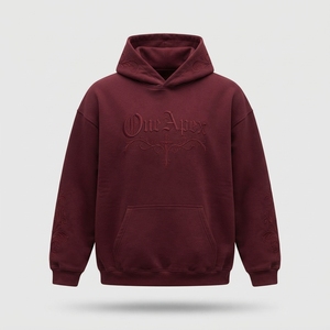 <b>Men</b> <b>Burgundy</b> Oversized <b>Hoodie</b> Embroidered Graphic Streetwear Pullover Sweatshirt Custom Fleece Hooded Sweatshirt OEM Clothing - Product Image 4