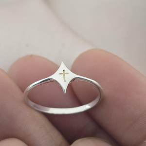 925 Sterling Silver Cross Signet <b>Ring</b> Tiny Cross Engraved <b>Ring</b> Minimalist Religious <b>Ring</b> Christian Gift <b>For</b> Women <b>Men</b> - Product Image 5