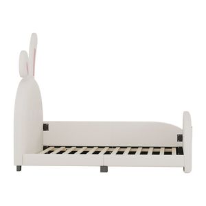 Twin Size White Upholstered <b>Rabbit</b> Shape Princess <b>Bed</b> with Platform Headboard and Footboard Kids' <b>Bed</b> Old SKU WF311629AA - Product Image 4