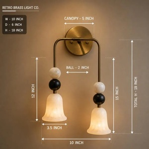 Double Alabaster Wall Sconce, Brass Twin Wall Light, Natural Stone Shades, Modern Bedroom Bathroom Vanity Lighting - Product Image 5