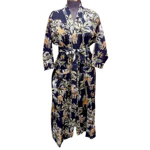 Peignoir en coton pur gaufré, col en V, motif floral, fermeture à ceinture, manches longues, vêtements décontractés de luxe pour femmes, été, séchage rapide - Product Image 1