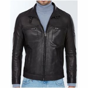 Premium Genuine <b>Sheepskin</b> Bomber Leather <b>Jacket</b> Men Motorcycle Leather <b>Jackets</b> Brown Color Mens Leather Winter <b>Jacket</b> For Men - Product Image 1