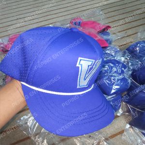 Blue 6-Panel Baseball <b>Cap</b> With White V Embroidery Mesh Fabric Unisex Casual Fit Spring <b>Summer</b> Wear - Product Image 4