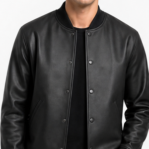 Veste en cuir véritable pour homme, entièrement noire, design classique et minimaliste - Streetwear très demandé - Product Image 2