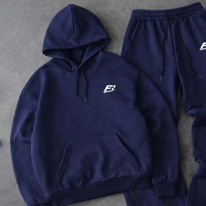 Wholesale Custom-<b>Navy</b> Hooded Men's Tracksuits Sets Fleece Sweatshirt Jogger Pants Custom Logo Casual Streetwear OEM Supplier USA - Product Image 2