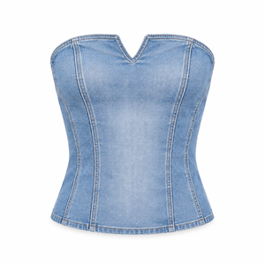 Camiseta de mujer personalizada con MOQ bajo, Top de mezclilla casual de calidad premium, Top corto liso con pedrería, Superventas 2026 - Product Image 1