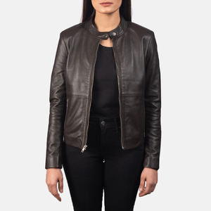 Veste d'hiver en cuir véritable pour femme, coupe ajustée, fermeture éclair et boutons sur le devant, doublure douce, fabrication sur mesure OEM ODM, marque privée, vente en gros - Product Image 3