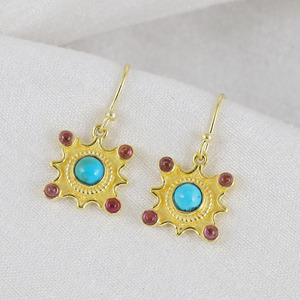 Boucles d'oreilles en laiton plaqué or, pierres précieuses turquoise et tourmaline rose, bijoux pour femmes, idéales pour le bureau - Collection 2026 à succès - Product Image 2