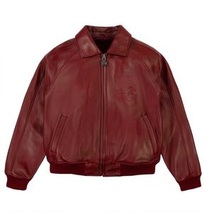 Veste bomber d'aviateur en toile et cuir véritable pour homme, col rabattu, hiver - Product Image 2