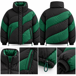 Chaqueta Acolchada para Hombre, Color Negro y Verde, con Bloques de Color, para Invierno, Cálida, sin Capucha, para Exteriores, Aislada - Product Image 6