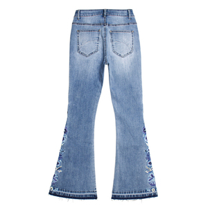 Jeans en denim évasé avec broderie personnalisée, ultra-doux, respirant, écologique, tissu de qualité supérieure pour femmes, séchage rapide, coton, taille haute - Product Image 2