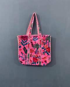 Sacs fourre-tout en velours indien à imprimé floral, sacs de shopping faits à la main pour femmes, sacs de voyage matelassés - Product Image 3