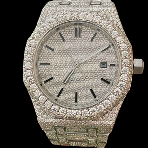 Nuevo Reloj de Pulsera para Hombre con Diseño Exclusivo, Completamente Adornado con Diamantes de Moissanita, Esfera Redonda de Cristal, Movimiento de Cuarzo - Product Image 3