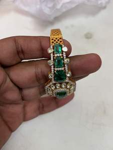 Natural Silver <b>Bangle</b> with Lab Grown Emerald Indian Design Trendy Women's Engagement Jewelry - Product Image 6