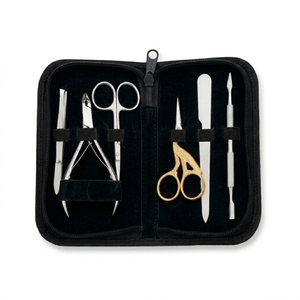 Professional Stainless Steel Manicure Kit 7-Piece Set with <b>Nail</b> Clippers and Scissors Portable Black Velvet <b>Case</b> - Product Image 2
