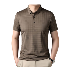 Polo à manches longues marron pour homme, en mélange de coton premium, col classique, pull décontracté et professionnel pour la mode automne-hiver - Product Image 6