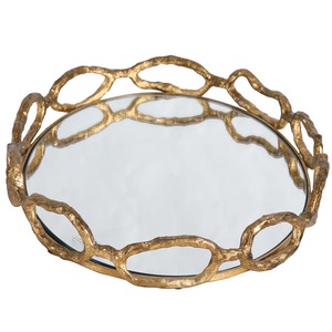 Round Gold Plated Storage Tray With <b>Mirrored</b> Surface Bohemian Design <b>Tabletop</b> Decor - Product Image 5