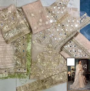 Pakistanaises indiennes dernière mousseline de soie Net brodé lourd chemise de travail manuel Gharara vente chaude robe 2021 - Product Image 3