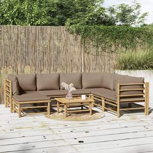 Conjunto de Muebles de Jardín Modulares de Bambú Color Taupe para 6 Personas, Estilo Tropical - Product Image 1