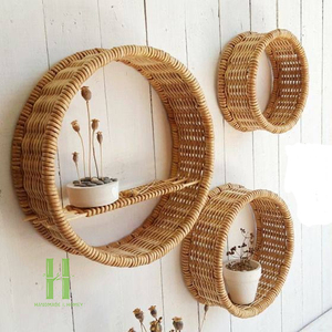 Eco-Friendly Bohemian Rattan <b>Wall</b> Shelf Handmade Natural Wicker <b>Hanging</b> Storage Rack Nursery <b>Decor</b> Kids Room Organizer Wedding - Product Image 1