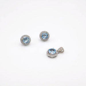 Sparkling Blue Sky Topaz Rondel Pendant and <b>Earrings</b> <b>Set</b> 8MM for Modern Women Gemstone Jewelry Best Choice - Product Image 2