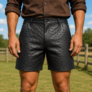 Shorts en cuir véritable gaufré autruche pour homme, respirants, style vintage, texture plume exotique, faits main, luxe, avec cordon de serrage - Product Image 3
