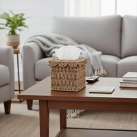 Boîte à mouchoirs carrée tissée à la main en corde de papier naturelle, best-seller, avec bord festonné, idéale pour la décoration de la maison, du salon et du bureau