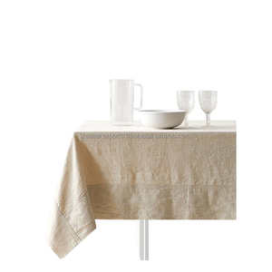 Nappe en lin Beige de haute qualité Tissu de table à manger lavable durable écologique Texture douce Technique tissée moderne - Product Image 6