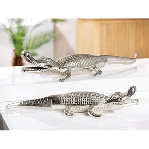 Handmade Eco-Friendly Durable Metal Crocodile Sculpture <b>Figure</b> Modern Animal Design Tabletop Decor for Living Room - Product Image 3