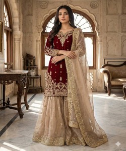 Conjunto de Kurti Sharara y Dupatta de Lujo para Mujer, Ropa Tradicional India para Fiestas, Colección Boutique, Vestidos Estilo Dubái, Seda de Secado Rápido - Product Image 1
