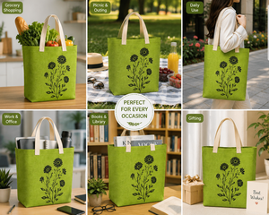 Bolsa de Yute Verde con Estampado Floral Negro, Estilo Bohemio, Abierta, para Compras, Playa, Uso Diario y Viajes - Product Image 6