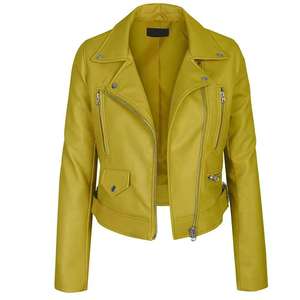 Women's PIHA SPORTS Original Leather Jacket (<b>3</b> Colors) Biker Jacket Zip Pockets Windproof Lightweight Regular Coat for Winter - Product Image 3