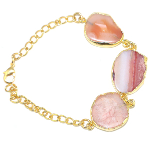 Bracelet en pierre d'agate naturelle style vintage, plaqué or 24 carats, chaîne ajustable, cristal de guérison, bijoux pour femmes et filles - Product Image 3