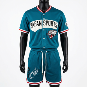 Ensemble t-shirt et short sans manches pour homme, polyester doux 180 GSM, bleu turquoise et blanc, logo brodé - Product Image 1