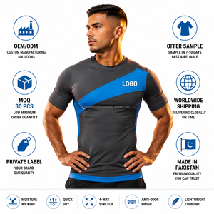 Camiseta de Compresión de Manga Corta para Hombre, Color Azul Gris, Bloques de Color, Secado Rápido, Top Deportivo para Gimnasio, Ajuste Atlético - Product Image 4