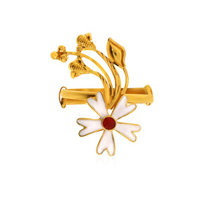Premium Gold Plated White Enamel Blossom Flower <b>Adjustable</b> <b>Ring</b> with Red Crystal Center Nature Inspired Floral <b>Ring</b> for Women - Product Image 4