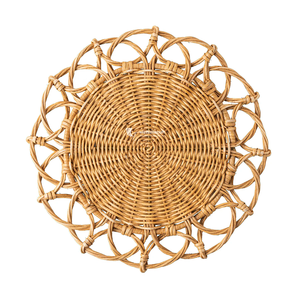 Rattan Placemat, Artisanal Woven Flower Shape <b>Table</b> Mat, Elegant Scalloped Plate for <b>Dining</b> Room & Boho Home Decor - Product Image 1