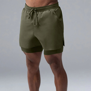Summer Men's Running Double <b>Layer</b> Basketball Mesh Zipper Pocket Custom Logo Mesh 2-in-1 Shorts - Product Image 1